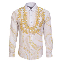 Aloha Lei Onaona Family Matching Off The Shoulder Long Sleeve Dress and Hawaiian Shirt Beige Hawaiian Tribal Pattern LT9 Dad's Shirt - Long Sleeve Beige - Polynesian Pride