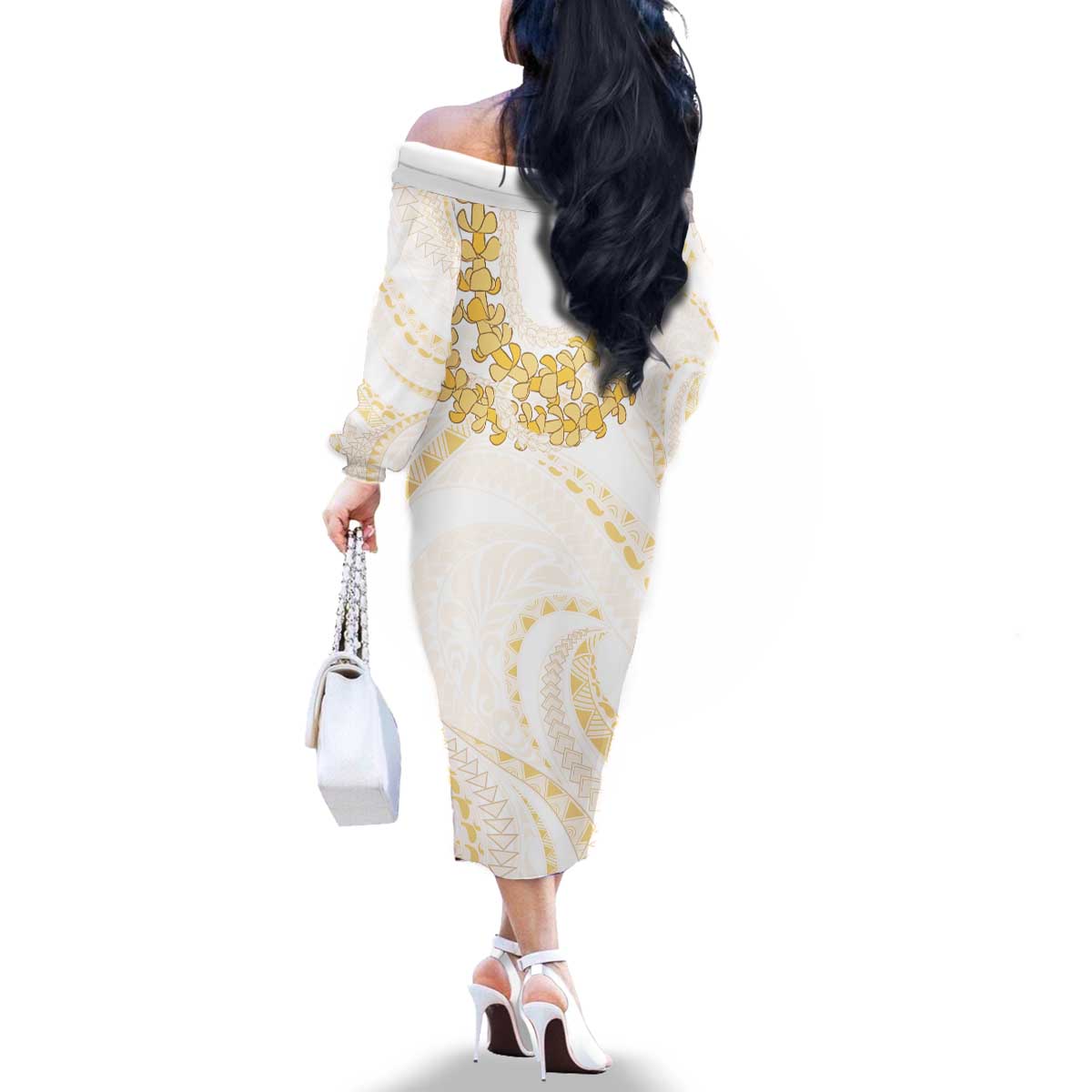 Aloha Lei Onaona Family Matching Off The Shoulder Long Sleeve Dress and Hawaiian Shirt Beige Hawaiian Tribal Pattern LT9 - Polynesian Pride