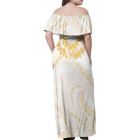 Aloha Lei Onaona Family Matching Off Shoulder Maxi Dress and Hawaiian Shirt Beige Hawaiian Tribal Pattern LT9 - Polynesian Pride