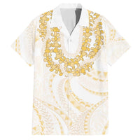 Aloha Lei Onaona Family Matching Off Shoulder Short Dress and Hawaiian Shirt Beige Hawaiian Tribal Pattern LT9 Dad's Shirt - Short Sleeve Beige - Polynesian Pride