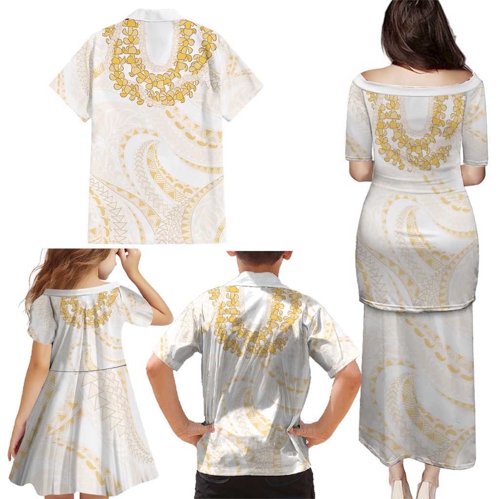 Aloha Lei Onaona Family Matching Puletasi and Hawaiian Shirt Beige Hawaiian Tribal Pattern LT9 - Polynesian Pride