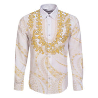 Aloha Lei Onaona Family Matching Puletasi and Hawaiian Shirt Beige Hawaiian Tribal Pattern LT9 Dad's Shirt - Long Sleeve Beige - Polynesian Pride