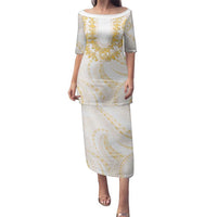 Aloha Lei Onaona Family Matching Puletasi and Hawaiian Shirt Beige Hawaiian Tribal Pattern LT9 Mom's Dress Beige - Polynesian Pride