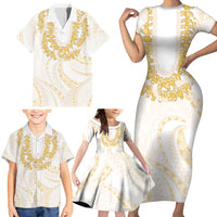 Aloha Lei Onaona Family Matching Short Sleeve Bodycon Dress and Hawaiian Shirt Beige Hawaiian Tribal Pattern LT9 - Polynesian Pride