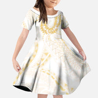 Aloha Lei Onaona Family Matching Summer Maxi Dress and Hawaiian Shirt Beige Hawaiian Tribal Pattern LT9 Daughter's Dress Beige - Polynesian Pride