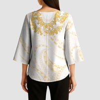 Aloha Lei Onaona Kimono Sleeve Blouse Beige Hawaiian Tribal Pattern - Polynesian Pride