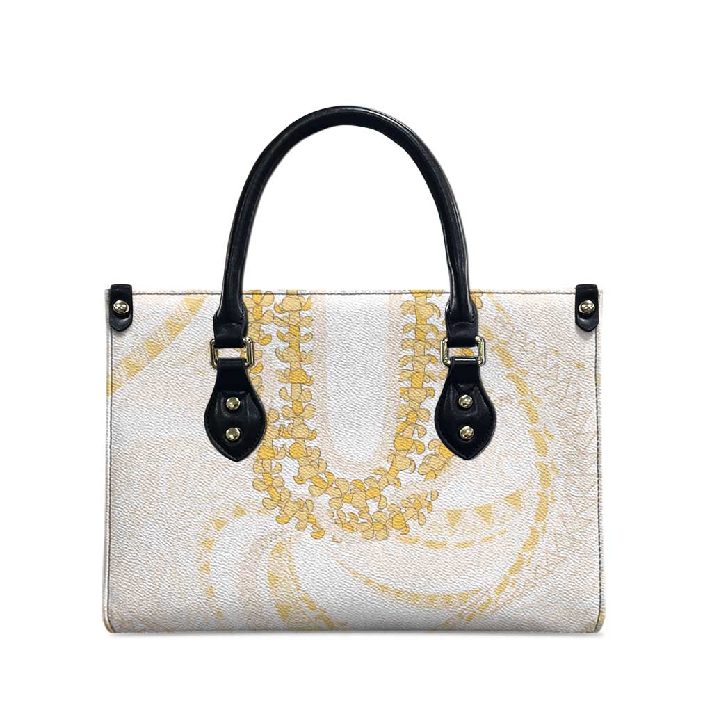 Aloha Lei Onaona Leather Bag Beige Hawaiian Tribal Pattern - Polynesian Pride