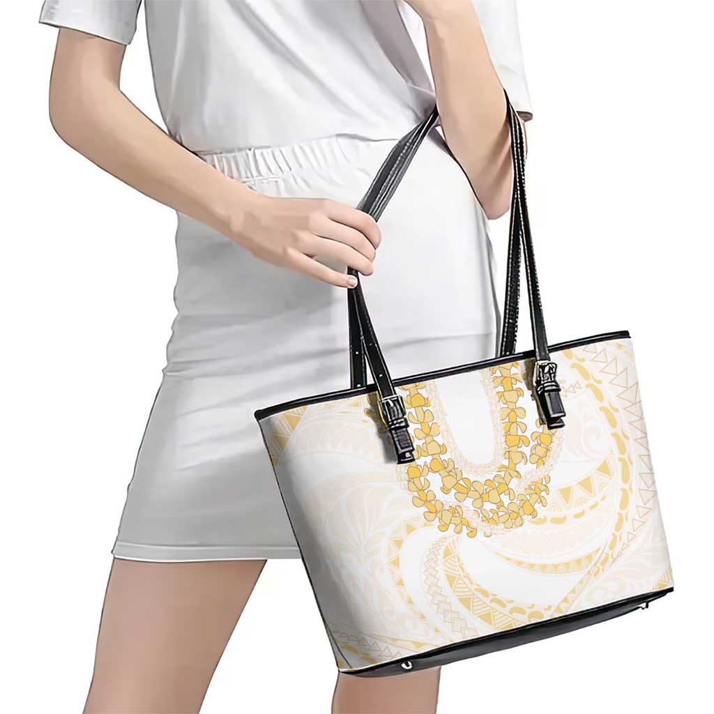 Aloha Lei Onaona Leather Tote Bag Beige Hawaiian Tribal Pattern