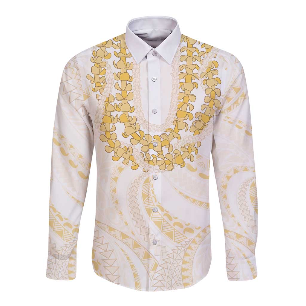 Aloha Lei Onaona Long Sleeve Button Shirt Beige Hawaiian Tribal Pattern