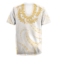 Aloha Lei Onaona Rugby Jersey Beige Hawaiian Tribal Pattern