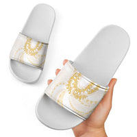 Aloha Lei Onaona Slide Sandals Beige Hawaiian Tribal Pattern - Polynesian Pride
