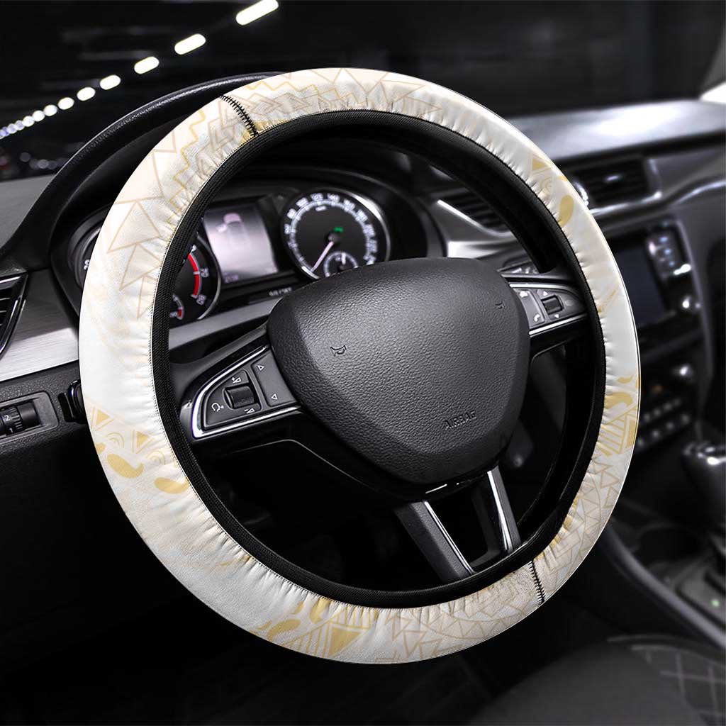 Aloha Lei Onaona Steering Wheel Cover Beige Hawaiian Tribal Pattern