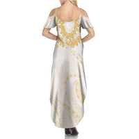 Aloha Lei Onaona Summer Maxi Dress Beige Hawaiian Tribal Pattern