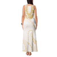Aloha Lei Onaona Tank Maxi Dress Beige Hawaiian Tribal Pattern