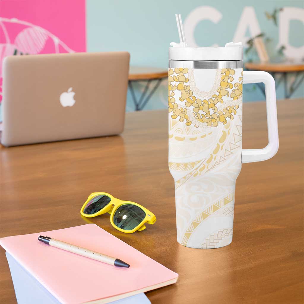 Aloha Lei Onaona Tumbler With Handle Beige Hawaiian Tribal Pattern