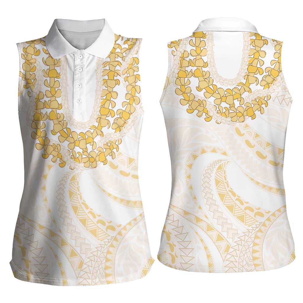 Aloha Lei Onaona Women Sleeveless Polo Shirt Beige Hawaiian Tribal Pattern
