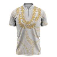 Aloha Lei Onaona Zipper Polo Shirt Beige Hawaiian Tribal Pattern - Polynesian Pride