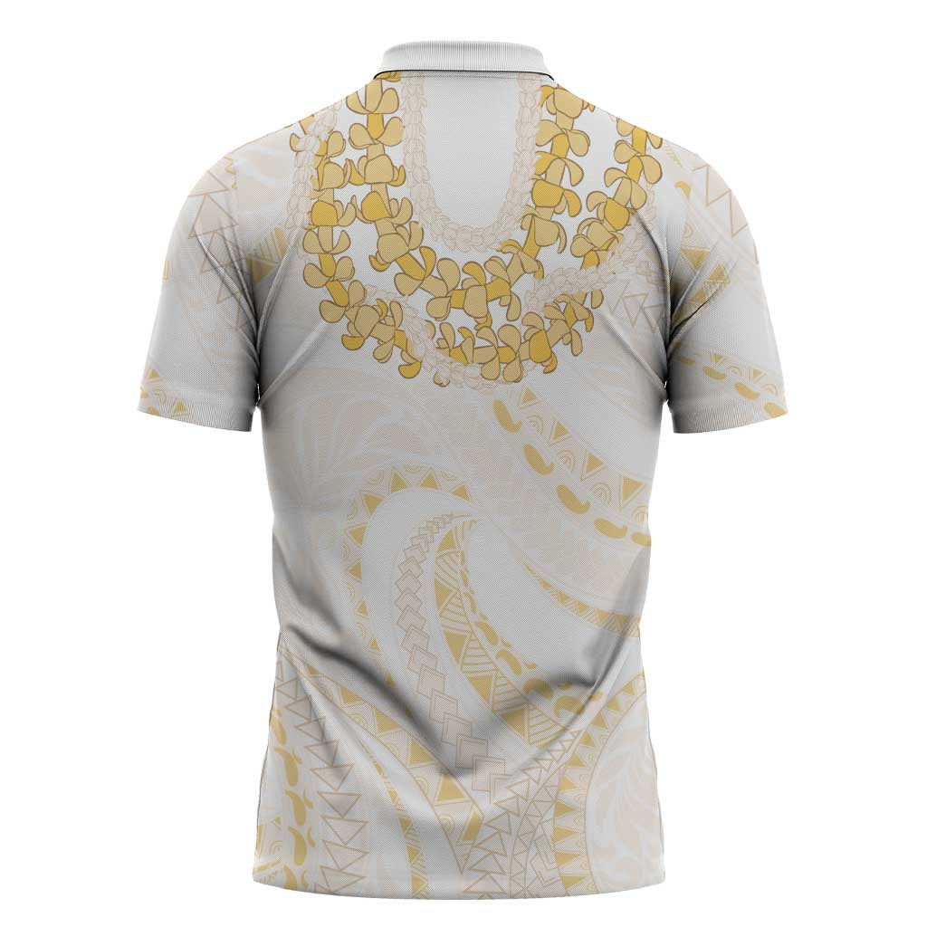 Aloha Lei Onaona Zipper Polo Shirt Beige Hawaiian Tribal Pattern - Polynesian Pride