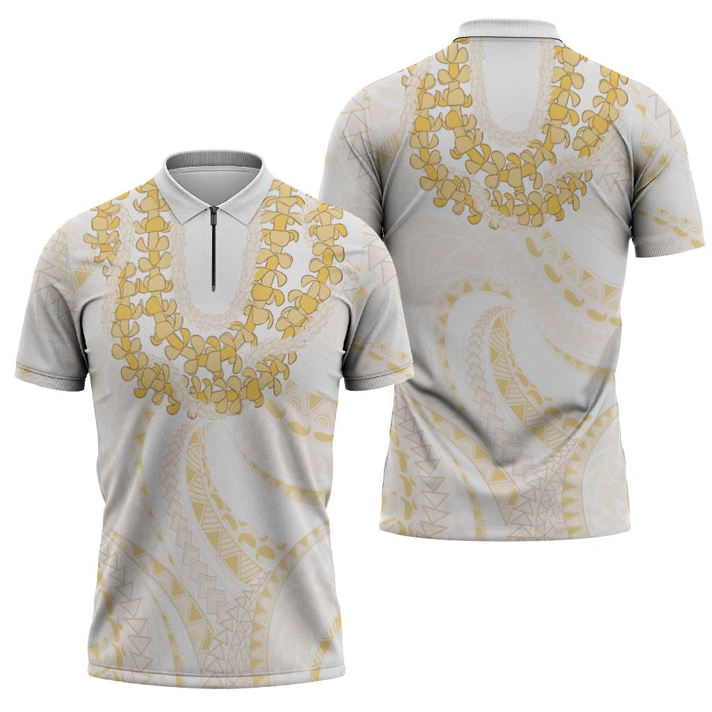 Aloha Lei Onaona Zipper Polo Shirt Beige Hawaiian Tribal Pattern - Polynesian Pride