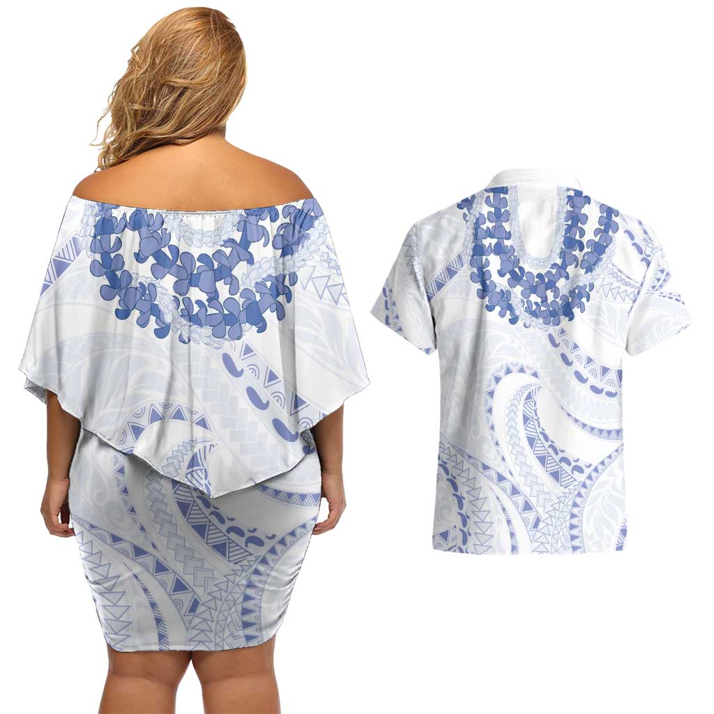 Aloha Lei Onaona Couples Matching Off Shoulder Short Dress and Hawaiian Shirt Navy Blue Hawaiian Tribal Pattern LT9 - Polynesian Pride