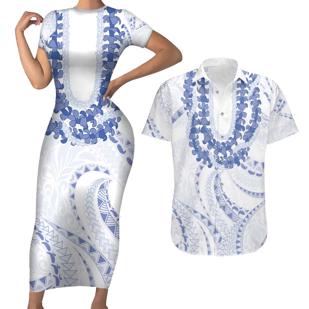 Aloha Lei Onaona Couples Matching Short Sleeve Bodycon Dress and Hawaiian Shirt Navy Blue Hawaiian Tribal Pattern LT9 Blue - Polynesian Pride