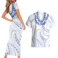 Aloha Lei Onaona Couples Matching Short Sleeve Bodycon Dress and Hawaiian Shirt Navy Blue Hawaiian Tribal Pattern LT9 - Polynesian Pride