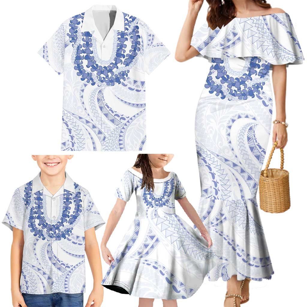 Aloha Lei Onaona Family Matching Mermaid Dress and Hawaiian Shirt Navy Blue Hawaiian Tribal Pattern LT9 - Polynesian Pride