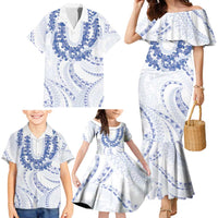 Aloha Lei Onaona Family Matching Mermaid Dress and Hawaiian Shirt Navy Blue Hawaiian Tribal Pattern LT9 - Polynesian Pride