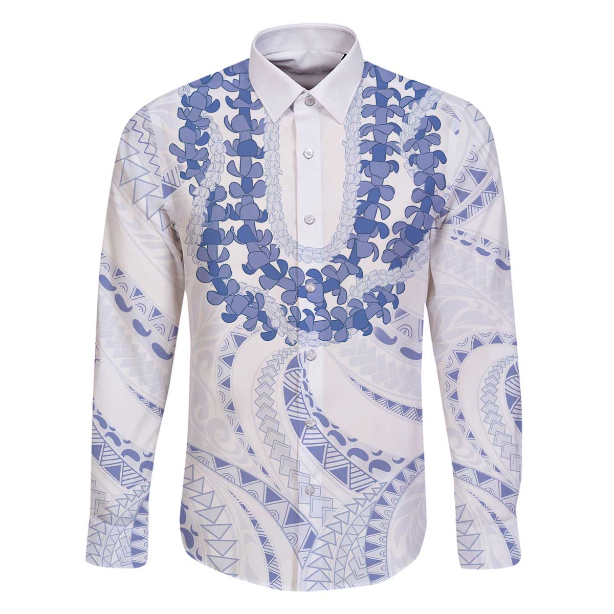 Aloha Lei Onaona Family Matching Off The Shoulder Long Sleeve Dress and Hawaiian Shirt Navy Blue Hawaiian Tribal Pattern LT9 Dad's Shirt - Long Sleeve Blue - Polynesian Pride