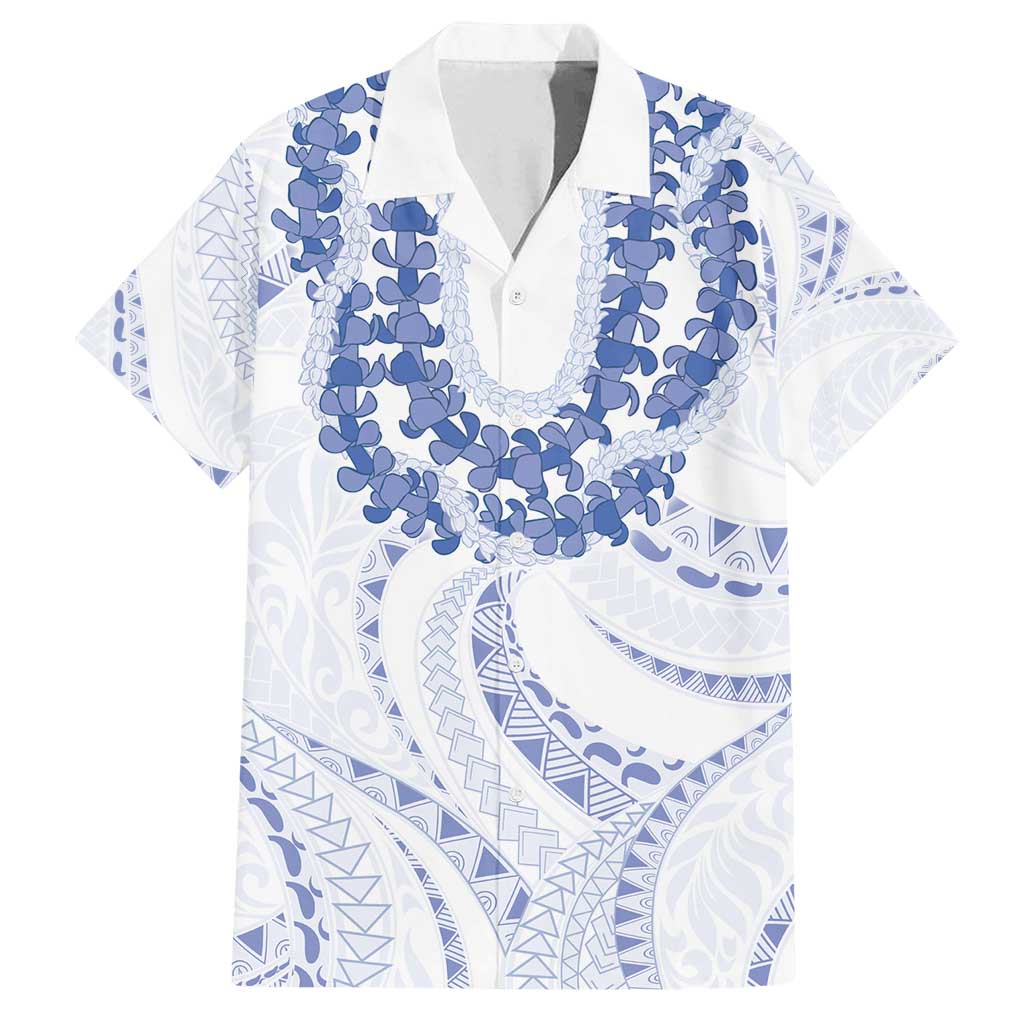 Aloha Lei Onaona Family Matching Off Shoulder Maxi Dress and Hawaiian Shirt Navy Blue Hawaiian Tribal Pattern LT9 Dad's Shirt - Short Sleeve Blue - Polynesian Pride