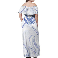 Aloha Lei Onaona Family Matching Off Shoulder Maxi Dress and Hawaiian Shirt Navy Blue Hawaiian Tribal Pattern LT9 - Polynesian Pride