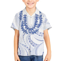 Aloha Lei Onaona Family Matching Off Shoulder Maxi Dress and Hawaiian Shirt Navy Blue Hawaiian Tribal Pattern LT9 Son's Shirt Blue - Polynesian Pride