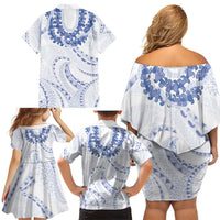 Aloha Lei Onaona Family Matching Off Shoulder Short Dress and Hawaiian Shirt Navy Blue Hawaiian Tribal Pattern LT9 - Polynesian Pride