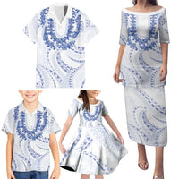 Aloha Lei Onaona Family Matching Puletasi and Hawaiian Shirt Navy Blue Hawaiian Tribal Pattern LT9 - Polynesian Pride