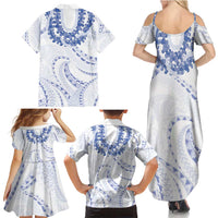 Aloha Lei Onaona Family Matching Summer Maxi Dress and Hawaiian Shirt Navy Blue Hawaiian Tribal Pattern LT9 - Polynesian Pride