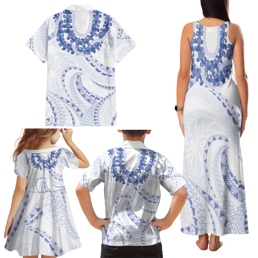Aloha Lei Onaona Family Matching Tank Maxi Dress and Hawaiian Shirt Navy Blue Hawaiian Tribal Pattern LT9 - Polynesian Pride