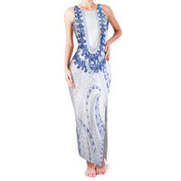 Aloha Lei Onaona Family Matching Tank Maxi Dress and Hawaiian Shirt Navy Blue Hawaiian Tribal Pattern LT9 Mom's Dress Blue - Polynesian Pride