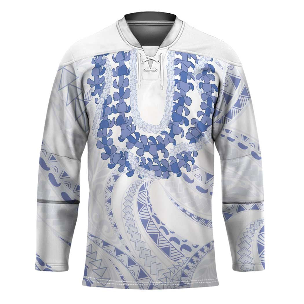 Aloha Lei Onaona Hockey Jersey Navy Blue Hawaiian Tribal Pattern - Polynesian Pride