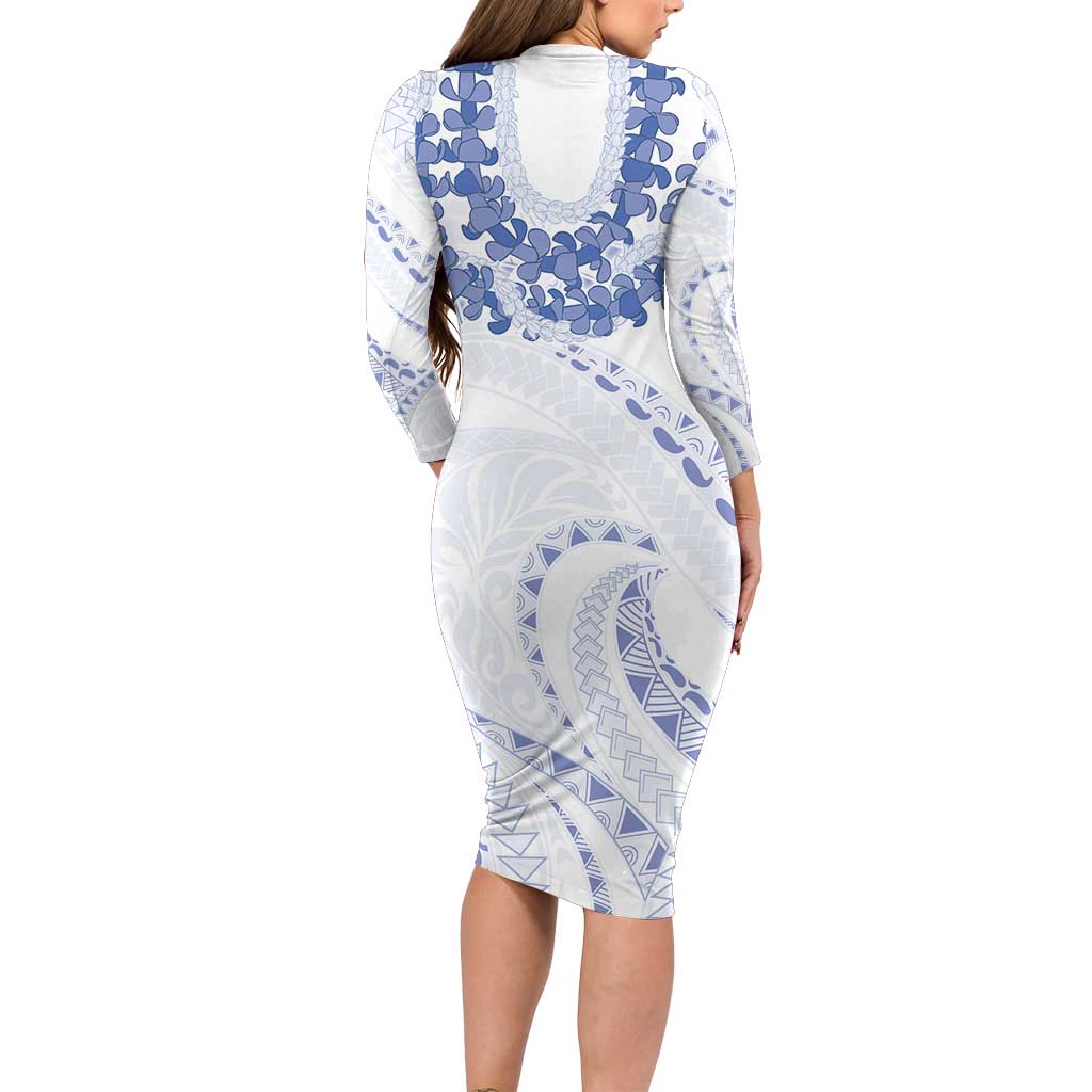 Aloha Lei Onaona Long Sleeve Bodycon Dress Navy Blue Hawaiian Tribal Pattern