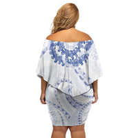 Aloha Lei Onaona Off Shoulder Short Dress Navy Blue Hawaiian Tribal Pattern
