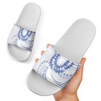 Aloha Lei Onaona Slide Sandals Navy Blue Hawaiian Tribal Pattern - Polynesian Pride
