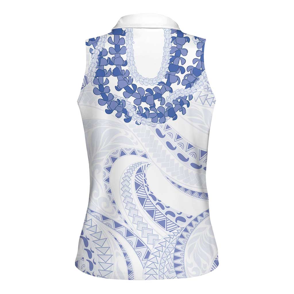 Aloha Lei Onaona Women Sleeveless Polo Shirt Navy Blue Hawaiian Tribal Pattern