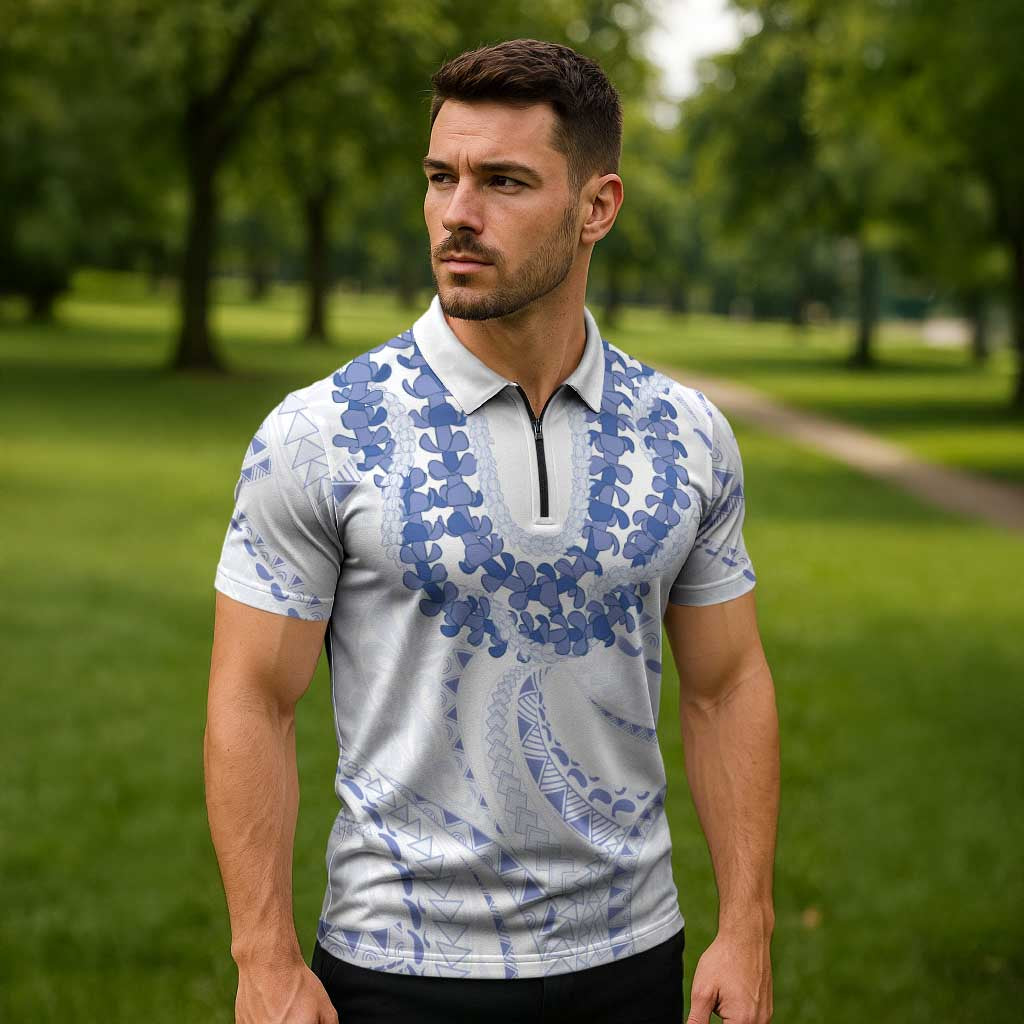 Aloha Lei Onaona Zipper Polo Shirt Navy Blue Hawaiian Tribal Pattern - Polynesian Pride