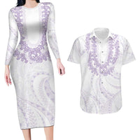 Aloha Lei Onaona Couples Matching Long Sleeve Bodycon Dress and Hawaiian Shirt Purple Hawaiian Tribal Pattern LT9 Purple - Polynesian Pride