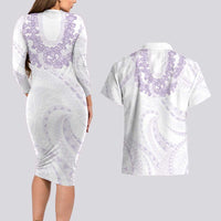 Aloha Lei Onaona Couples Matching Long Sleeve Bodycon Dress and Hawaiian Shirt Purple Hawaiian Tribal Pattern LT9 - Polynesian Pride