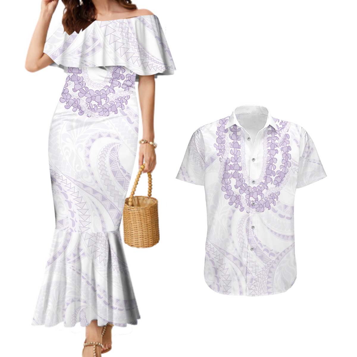 Aloha Lei Onaona Couples Matching Mermaid Dress and Hawaiian Shirt Purple Hawaiian Tribal Pattern LT9 Purple - Polynesian Pride