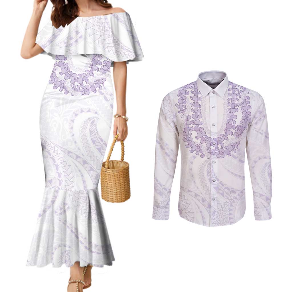 Aloha Lei Onaona Couples Matching Mermaid Dress and Long Sleeve Button Shirt Purple Hawaiian Tribal Pattern LT9 Purple - Polynesian Pride