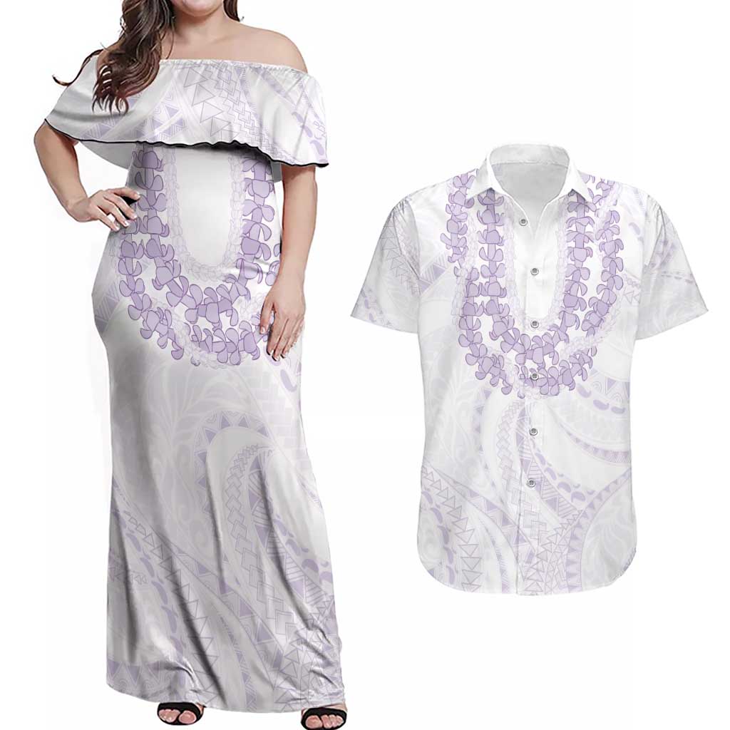 Aloha Lei Onaona Couples Matching Off Shoulder Maxi Dress and Hawaiian Shirt Purple Hawaiian Tribal Pattern LT9 Purple - Polynesian Pride