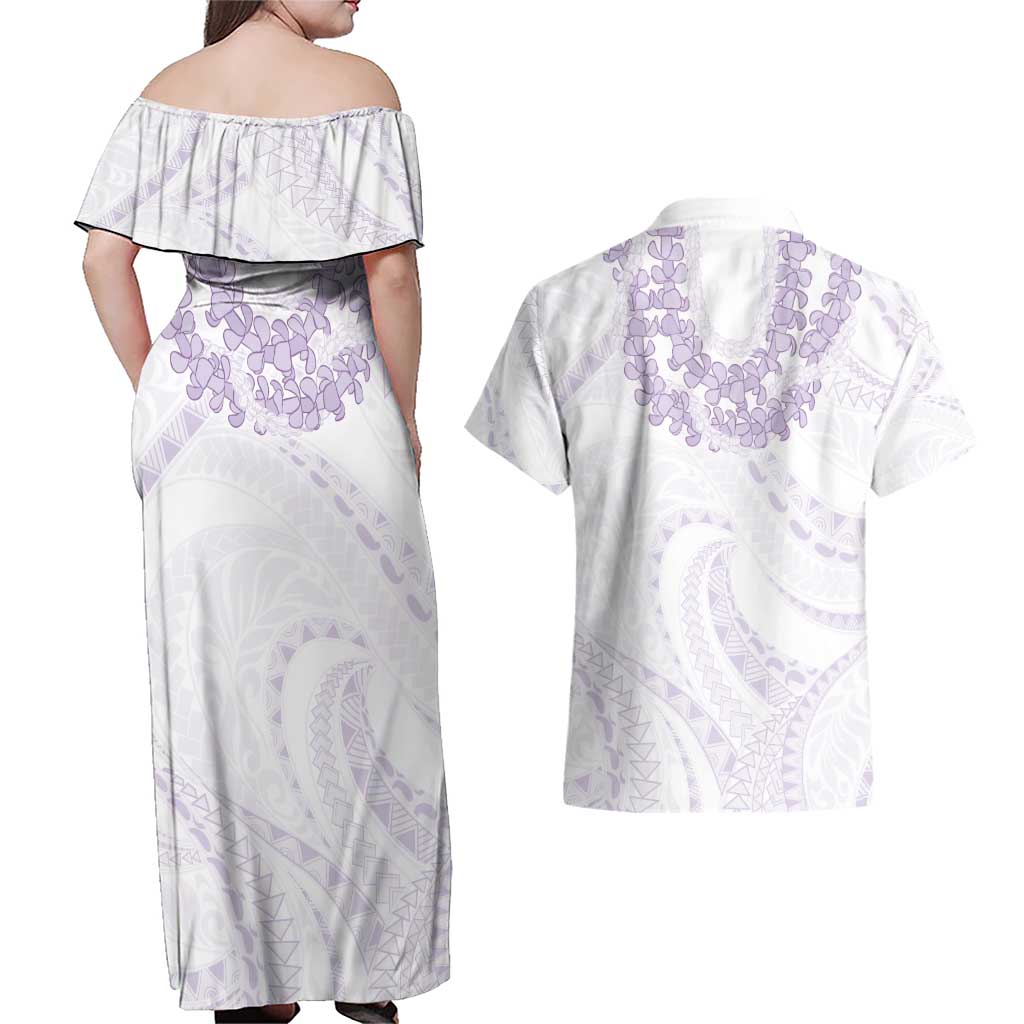 Aloha Lei Onaona Couples Matching Off Shoulder Maxi Dress and Hawaiian Shirt Purple Hawaiian Tribal Pattern LT9 - Polynesian Pride