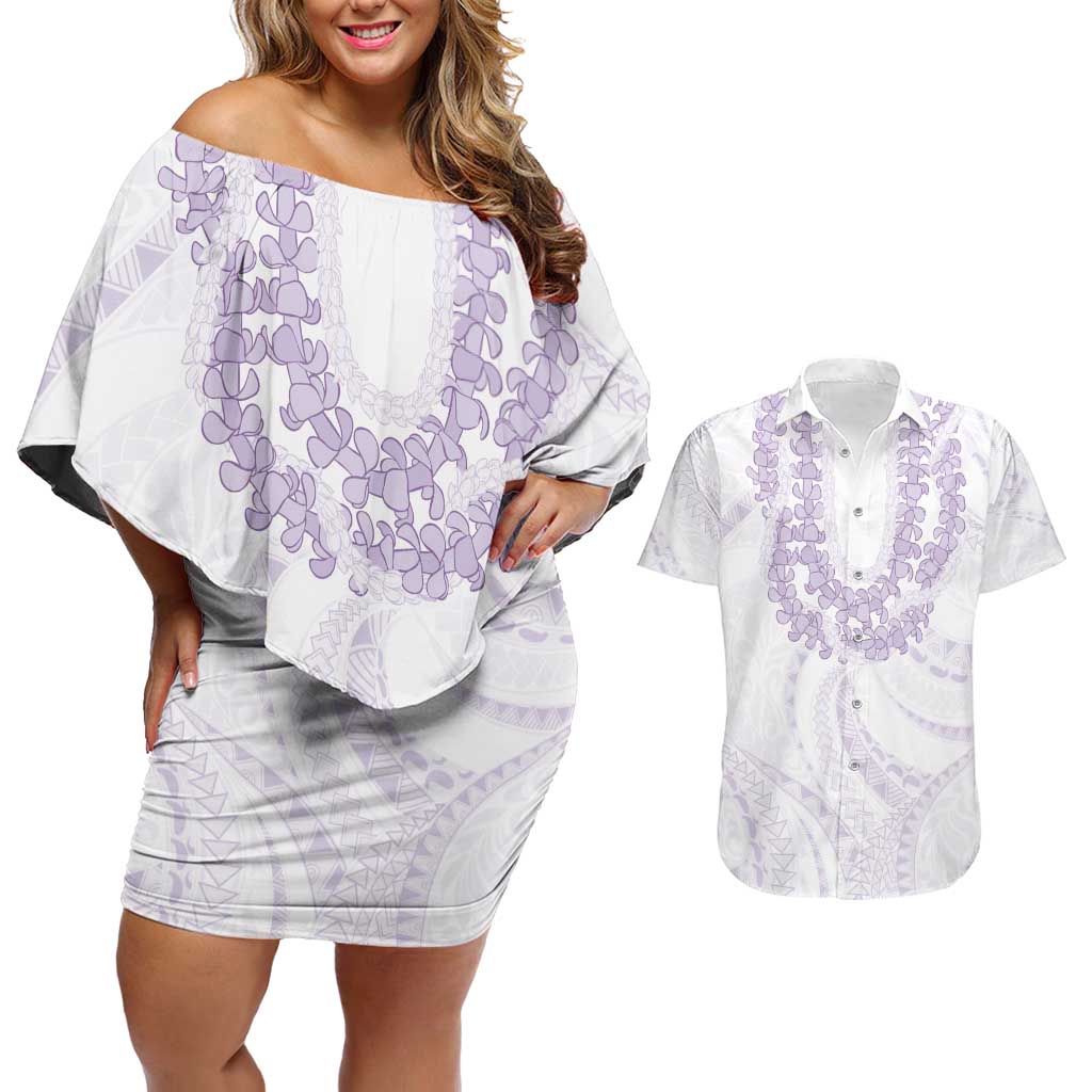 Aloha Lei Onaona Couples Matching Off Shoulder Short Dress and Hawaiian Shirt Purple Hawaiian Tribal Pattern LT9 Purple - Polynesian Pride